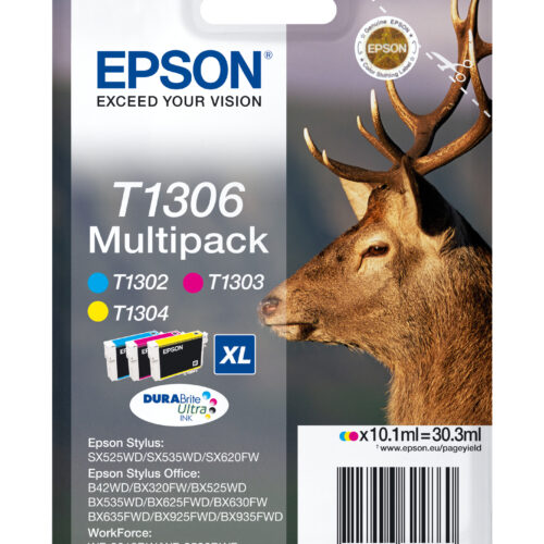 Epson C13T13064012/T1306 Ink cartridge multi pack C,M,Y XL 3x10.1ml Pack=3 for Epson Stylus BX 320/SX 525/WF 3500