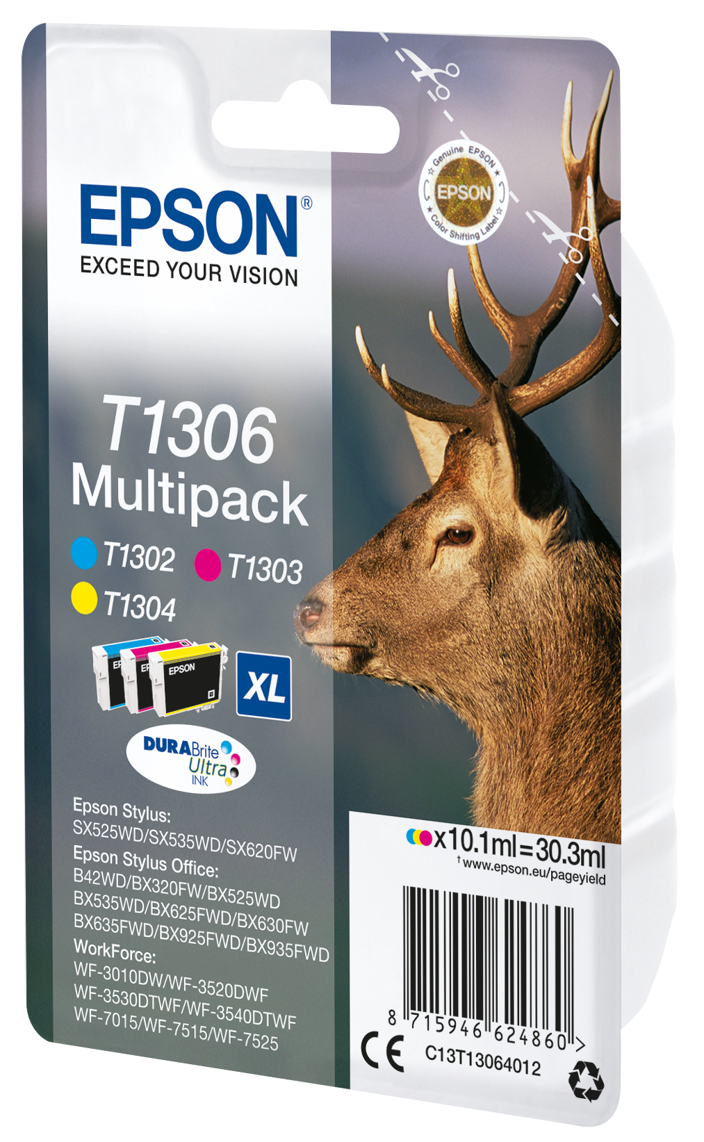 33622424_2925494473 Epson C13T13064012/T1306 Ink cartridge multi pack C,M,Y XL 3x10.1ml Pack=3 for Epson Stylus BX 320/SX 525/WF 3500