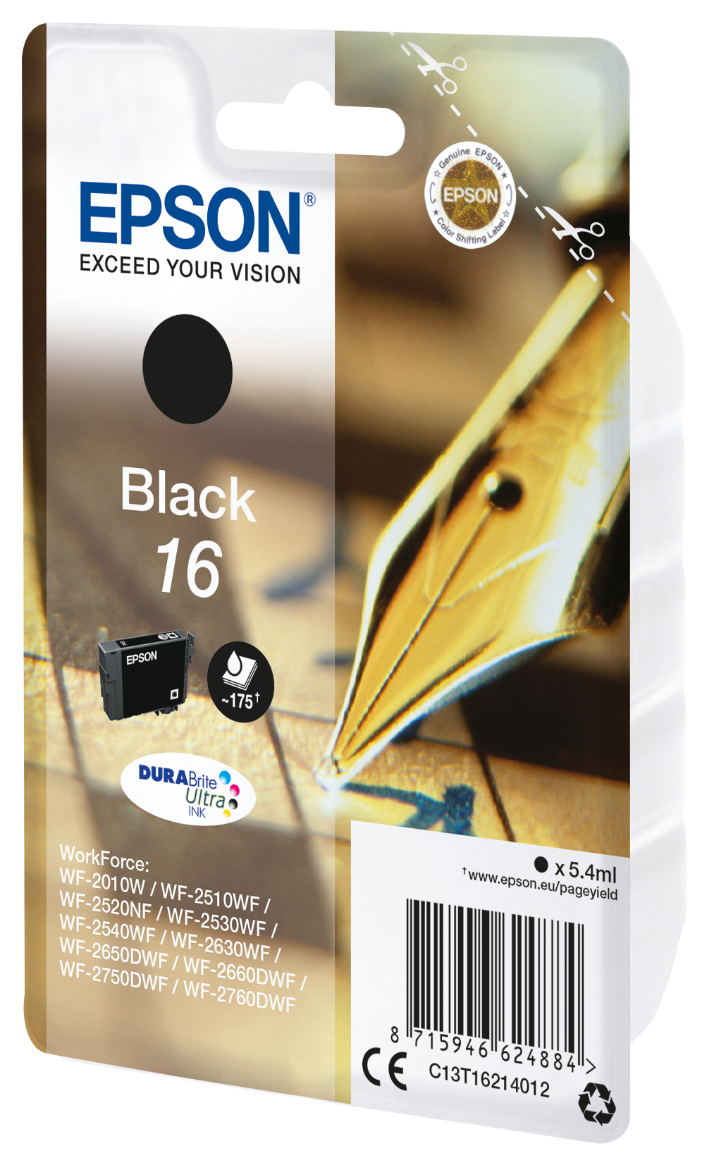 33622426_1840975769 Epson C13T16214022/16 Ink cartridge black Blister Radio Frequency, 175 pages 5,4ml for Epson WF 2010