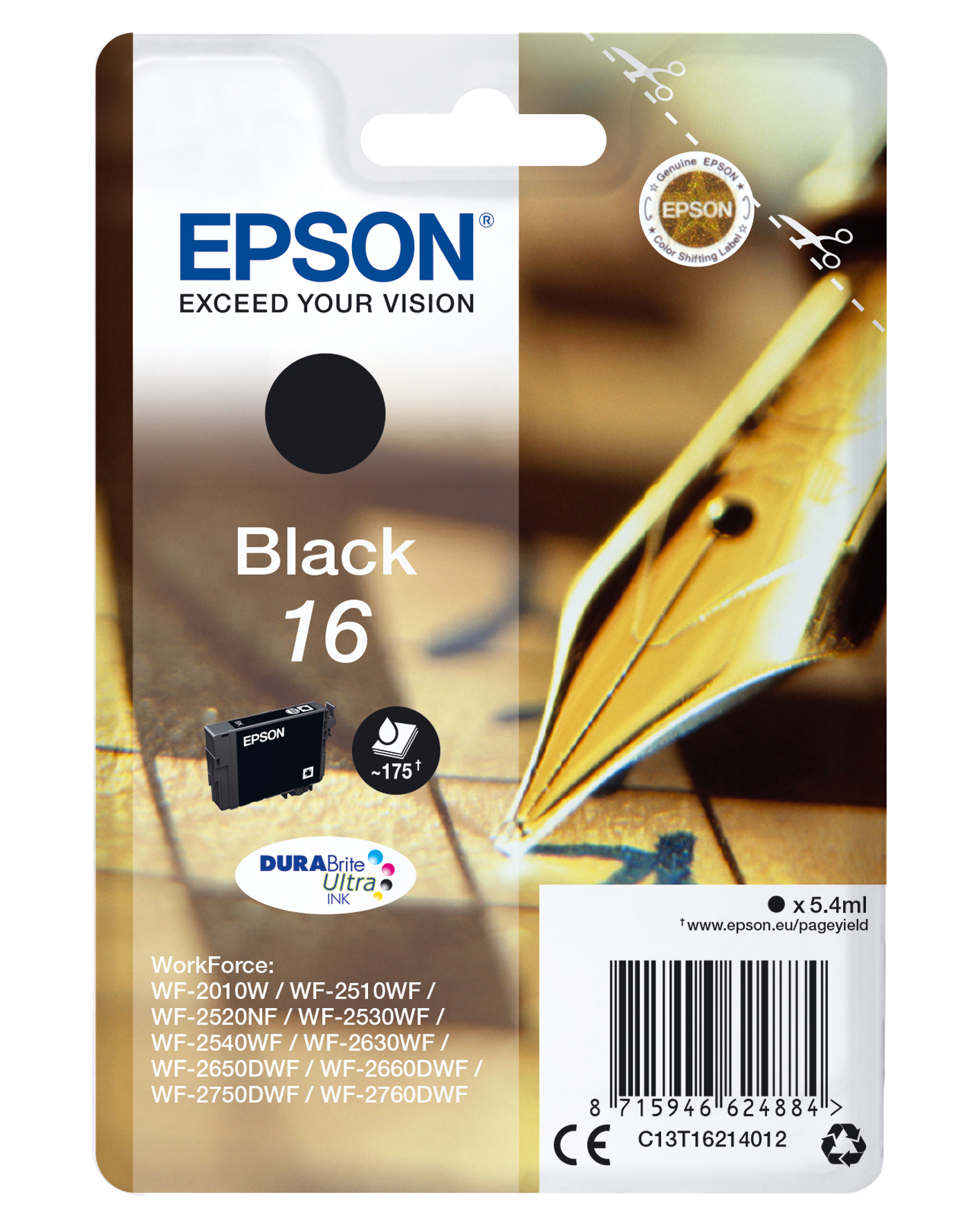 33622426_4439074457 Epson C13T16214022/16 Ink cartridge black Blister Radio Frequency, 175 pages 5,4ml for Epson WF 2010