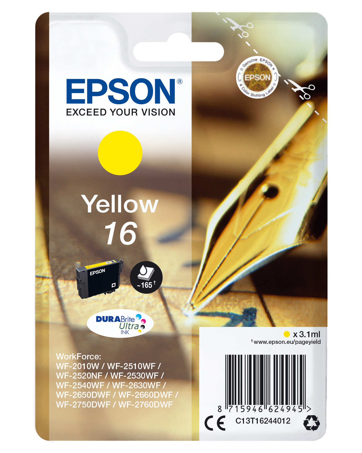 33622432_2433524956 Epson C13T16244012/16 Ink cartridge yellow, 165 pages 3,1ml for Epson WF 2010/2660/2750