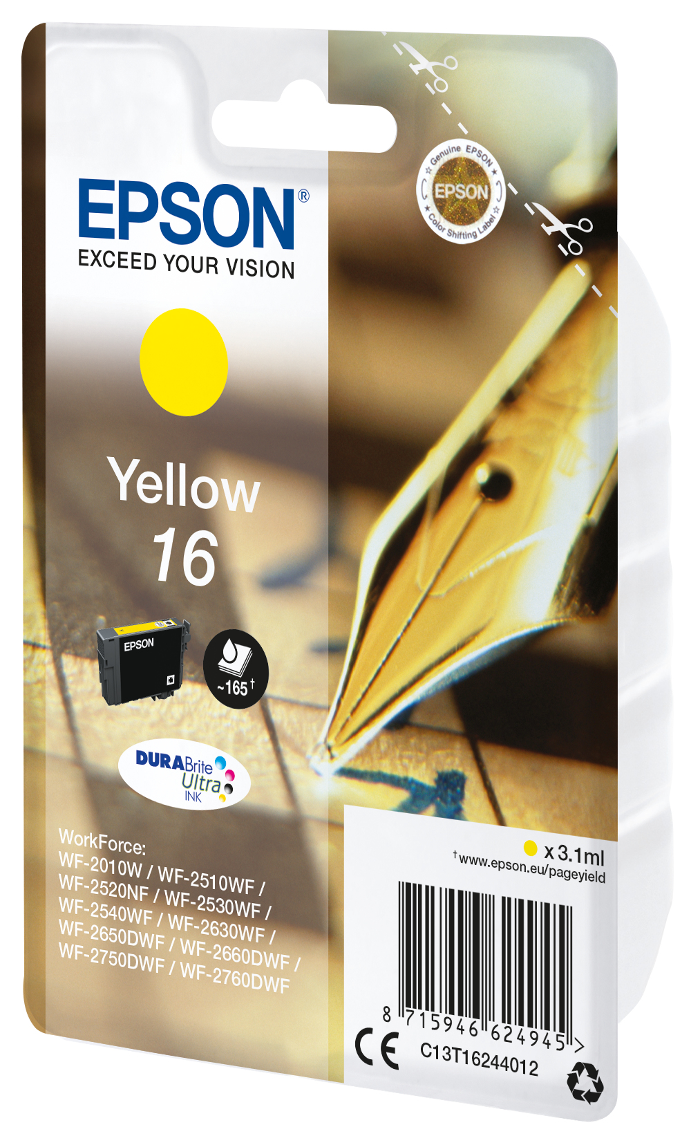 33622432_9406406268 Epson C13T16244012/16 Ink cartridge yellow, 165 pages 3,1ml for Epson WF 2010/2660/2750