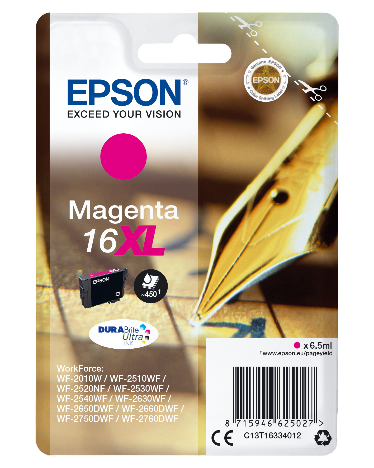 33622440_0835209279 Epson C13T16334012/16XL Ink cartridge magenta high-capacity XL, 450 pages 6,5ml for Epson WF 2010/2660/2750