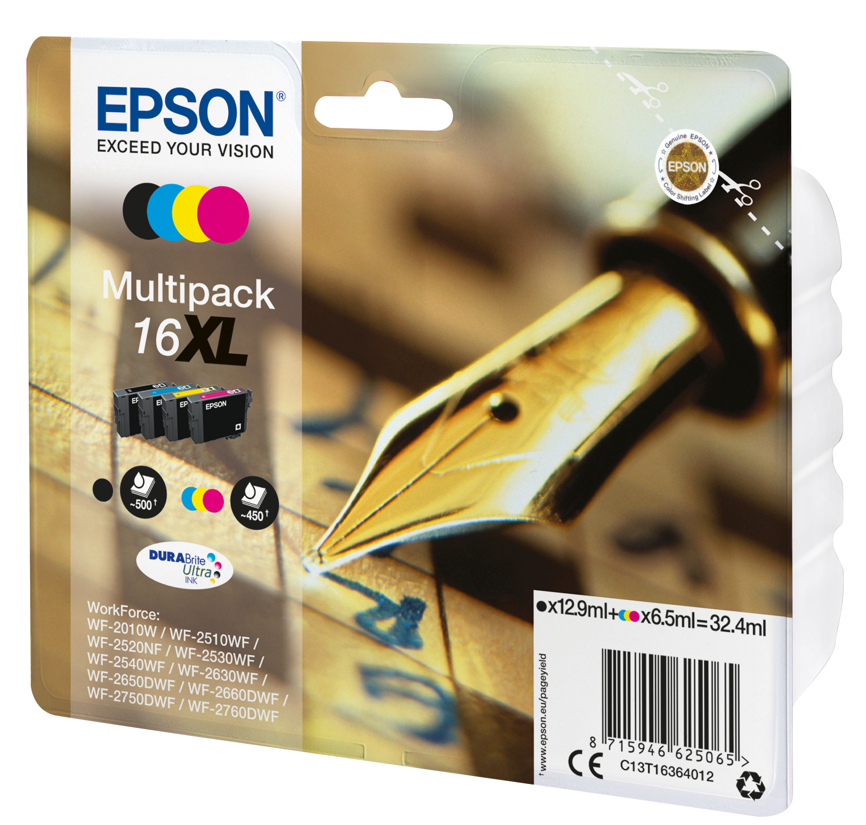 33622444_6326620377 Epson C13T16364012/16XL Ink cartridge multi pack Bk,C,M,Y high-capacity XL 12,9ml + 3x 6,5ml Pack=4 for Epson WF 2010/2660/2750