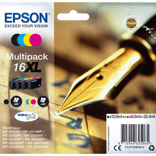 Epson C13T16364012/16XL Ink cartridge multi pack Bk,C,M,Y high-capacity XL 12,9ml + 3x 6,5ml  Pack=4 for Epson WF 2010/2660/2750