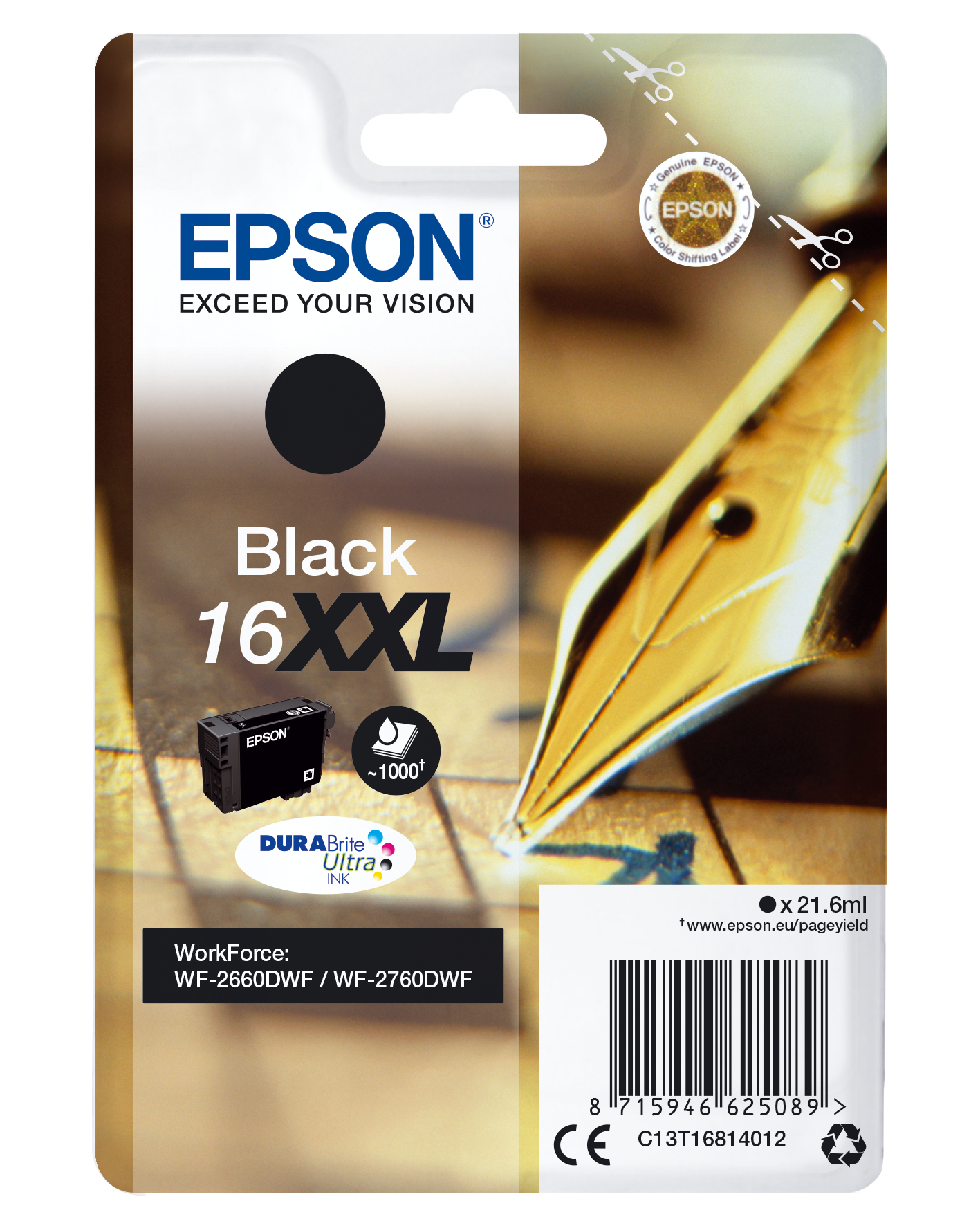 33622446_9798066958 Epson C13T16814012/16XXL Ink cartridge black extra High-Capacity, 1.000 pages ISO/IEC 24711 21.6ml for Epson WF 2660