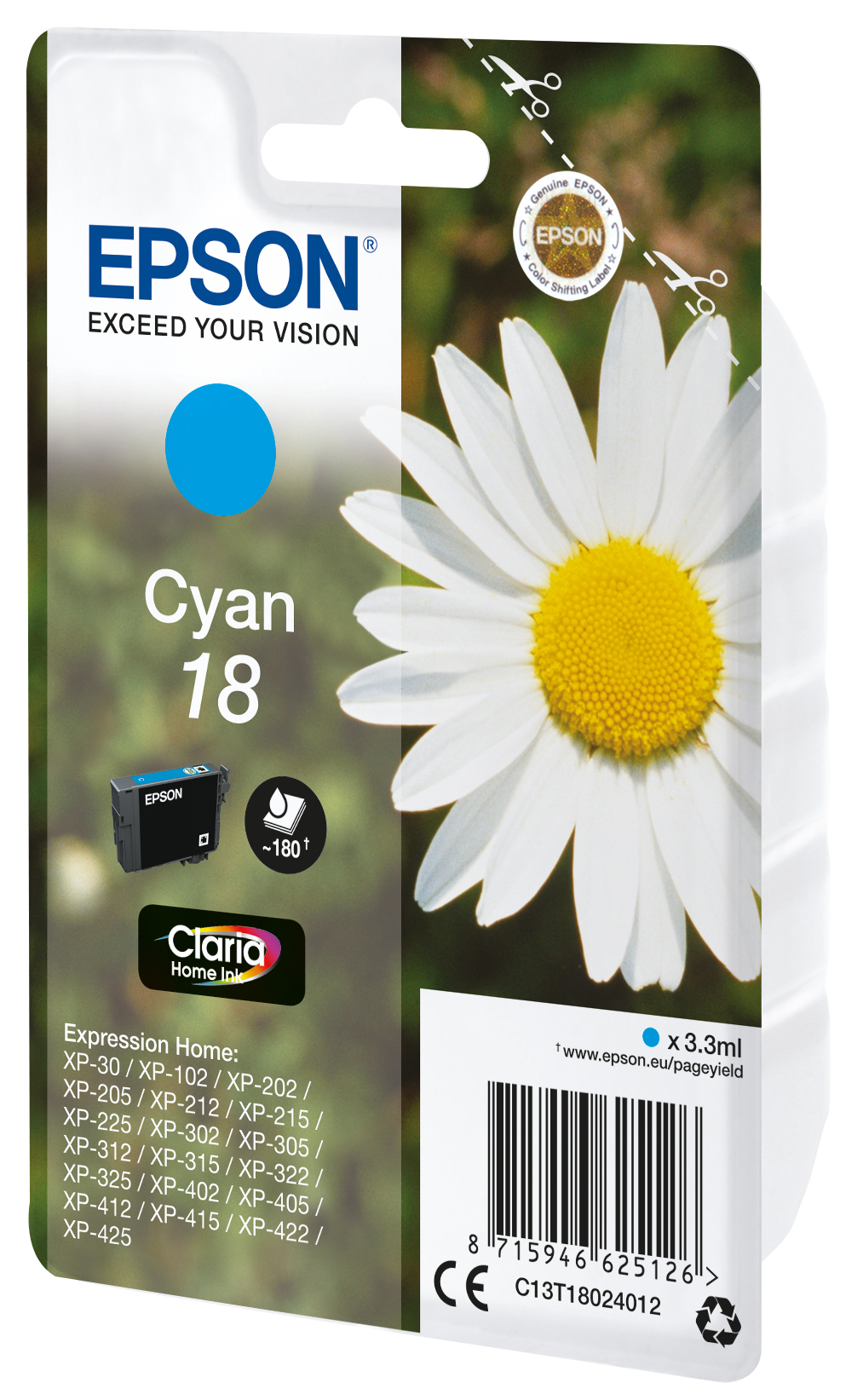 33622450_7499362109 Epson C13T18024012/18 Ink cartridge cyan, 180 pages 3ml for Epson XP 30