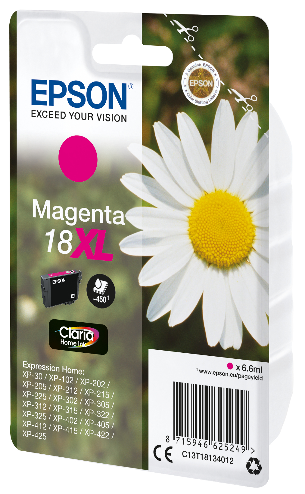 33622463_0906441166 Epson C13T18134012/18XL Ink cartridge magenta high-capacity, 450 pages 6,6ml for Epson XP 30