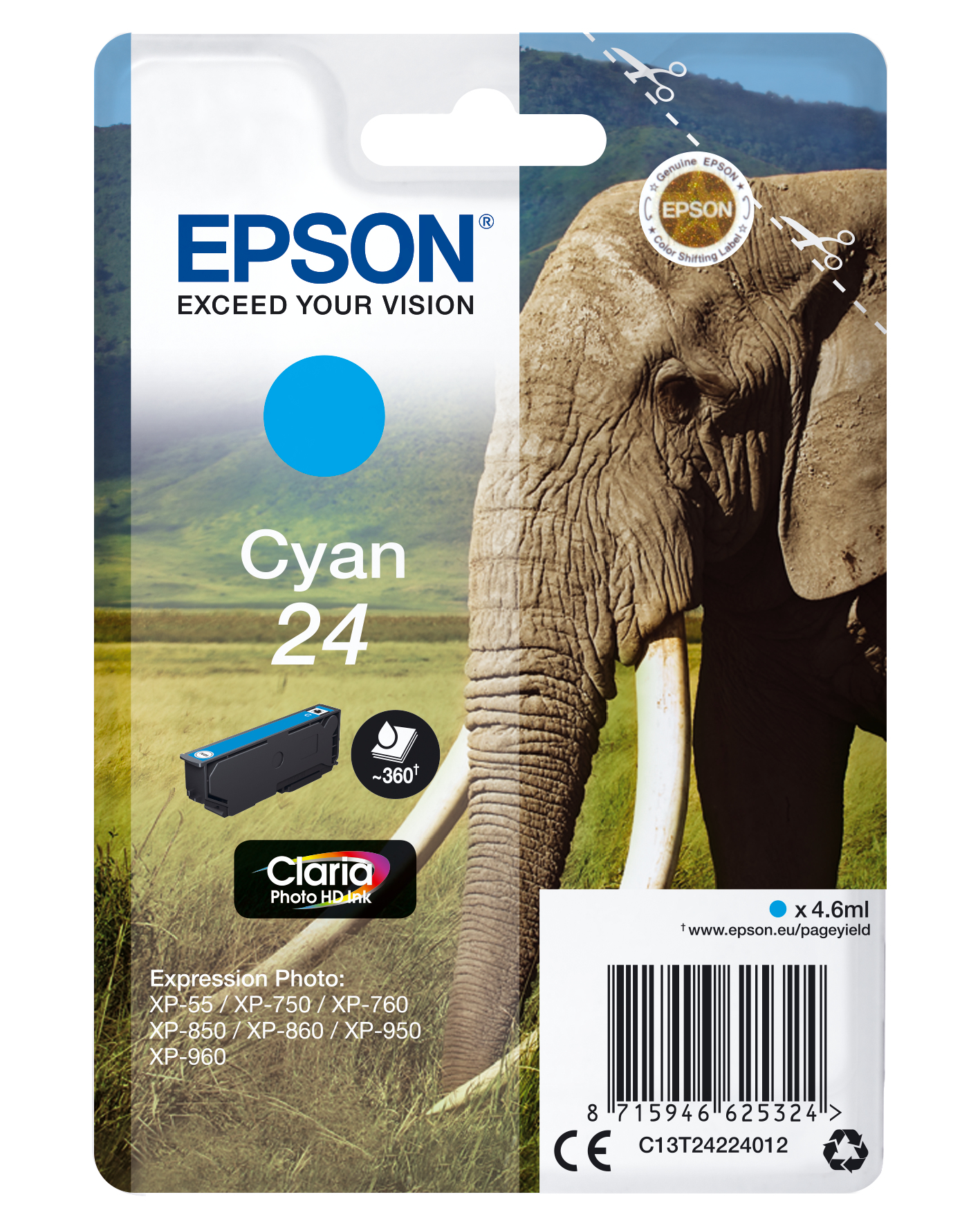 33622470_1146686723 Epson C13T24224012/24 Ink cartridge cyan, 360 pages 4,6ml for Epson XP 750