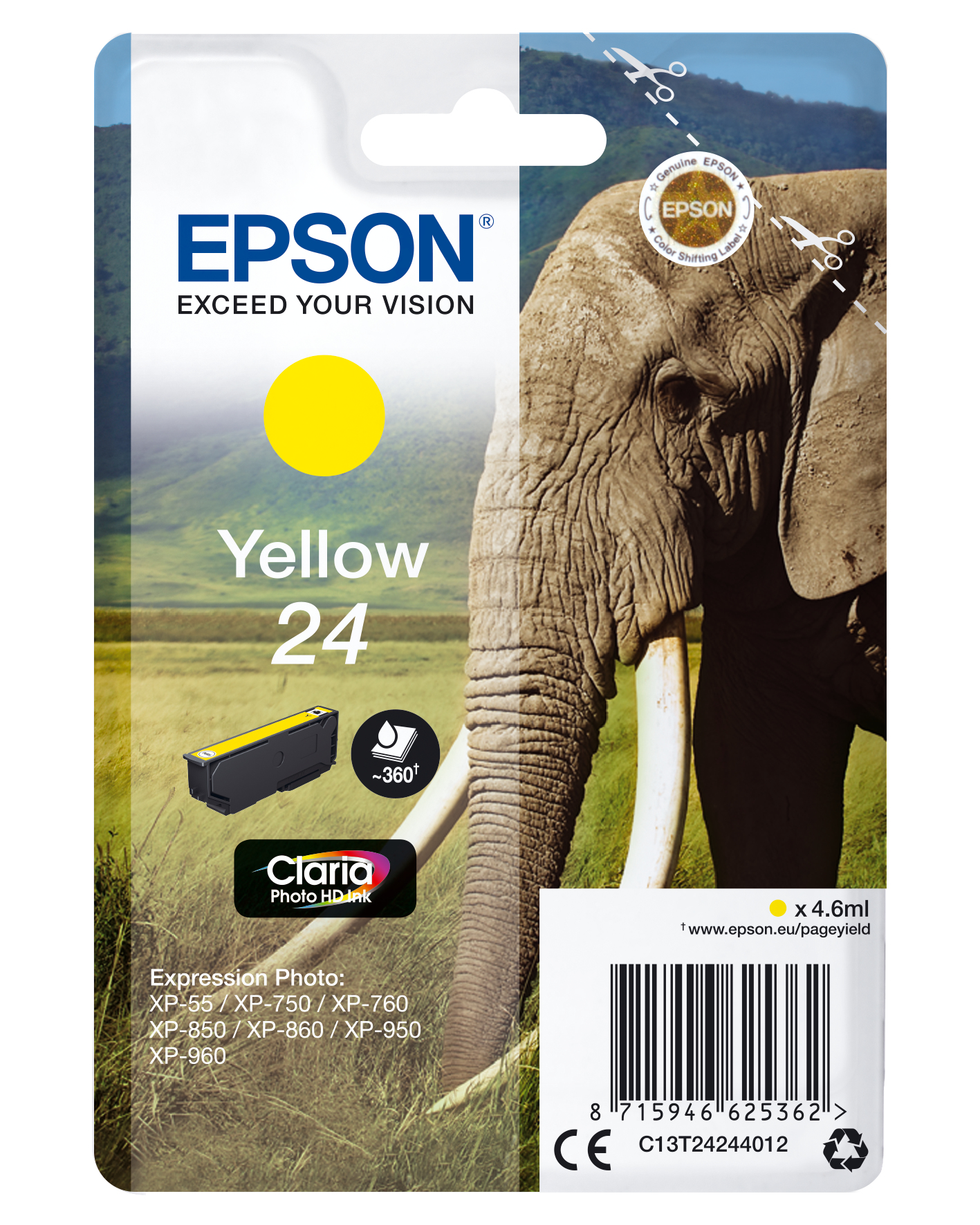 33622474_2934986601 Epson C13T24244012/24 Ink cartridge yellow, 360 pages 4,6ml for Epson XP 750
