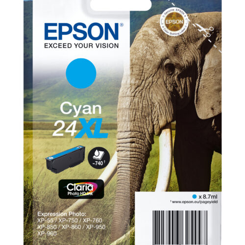 Epson C13T24324012/24XL Ink cartridge cyan high-capacity, 500 pages 8,7ml for Epson XP 750