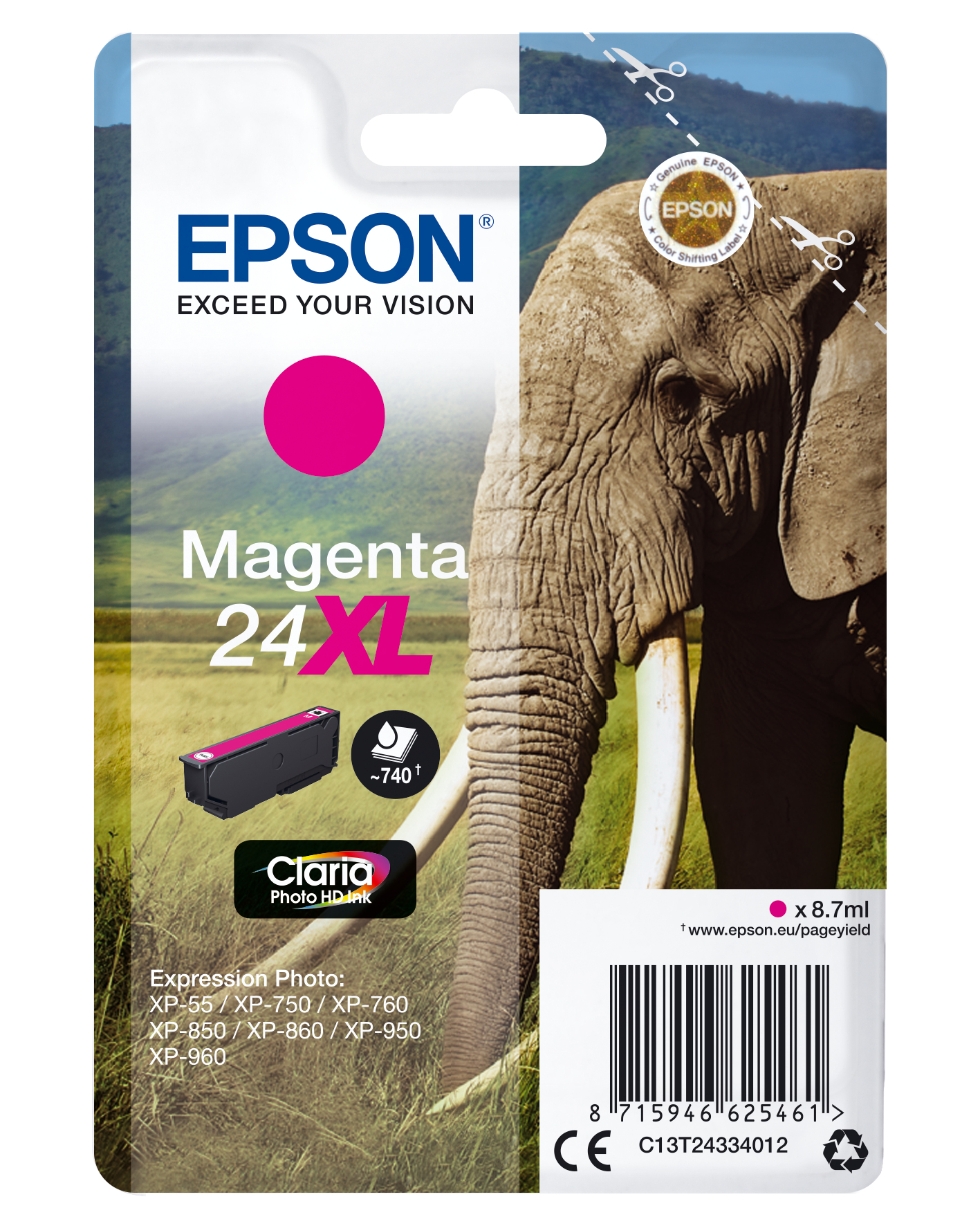33622484_2608479204 Epson C13T24334012/24XL Ink cartridge magenta high-capacity, 500 pages 8,7ml for Epson XP 750