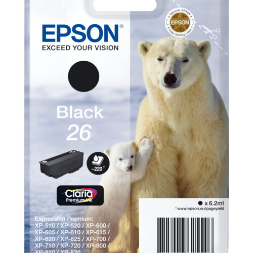 Epson C13T26014012/26 Ink cartridge black, 220 pages 6,2ml for Epson XP 600