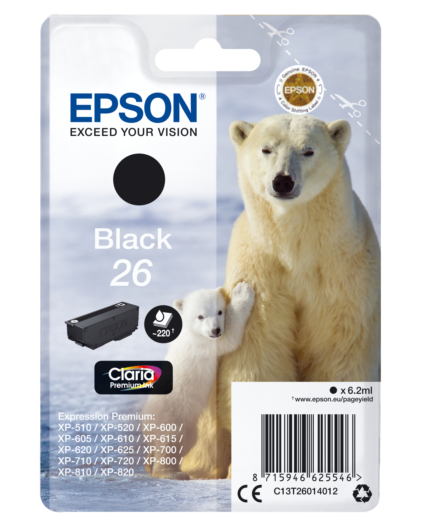 33622492_3693783840 Epson C13T26014012/26 Ink cartridge black, 220 pages 6,2ml for Epson XP 600