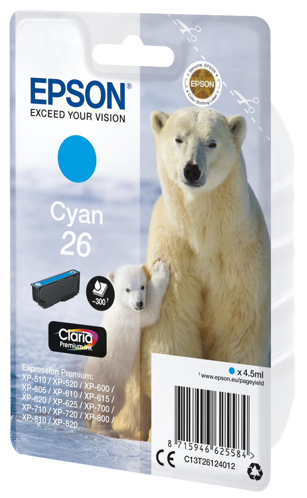 33622496_7361160121 Epson C13T26124012/26 Ink cartridge cyan, 300 pages ISO/IEC 19752 4,5ml for Epson XP 600