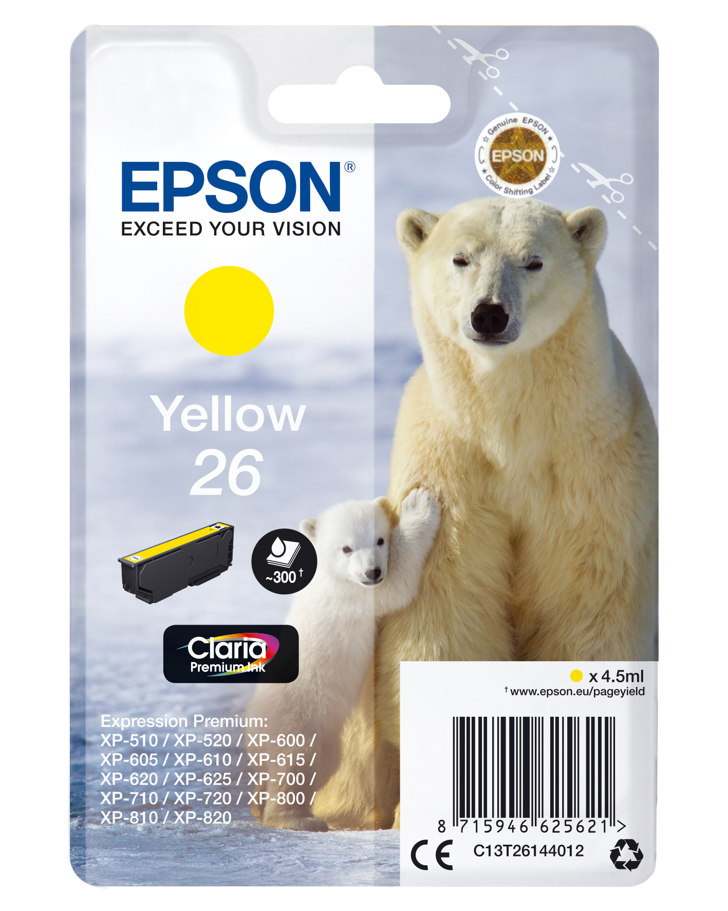 33622500_6762851864 Epson C13T26144012/26 Ink cartridge yellow, 300 pages ISO/IEC 19752 4,5ml for Epson XP 600