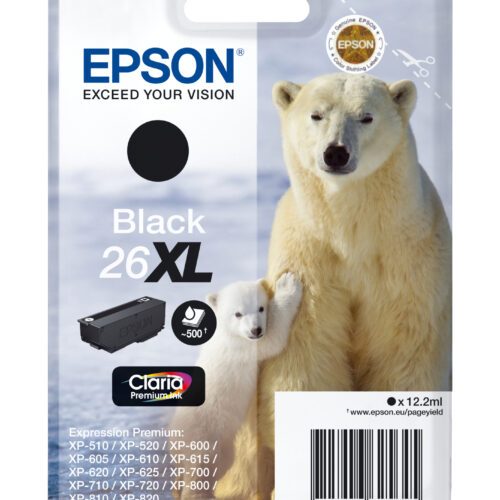 Epson C13T26214012/26XL Ink cartridge black high-capacity XL, 500 pages 12,2ml for Epson XP 600