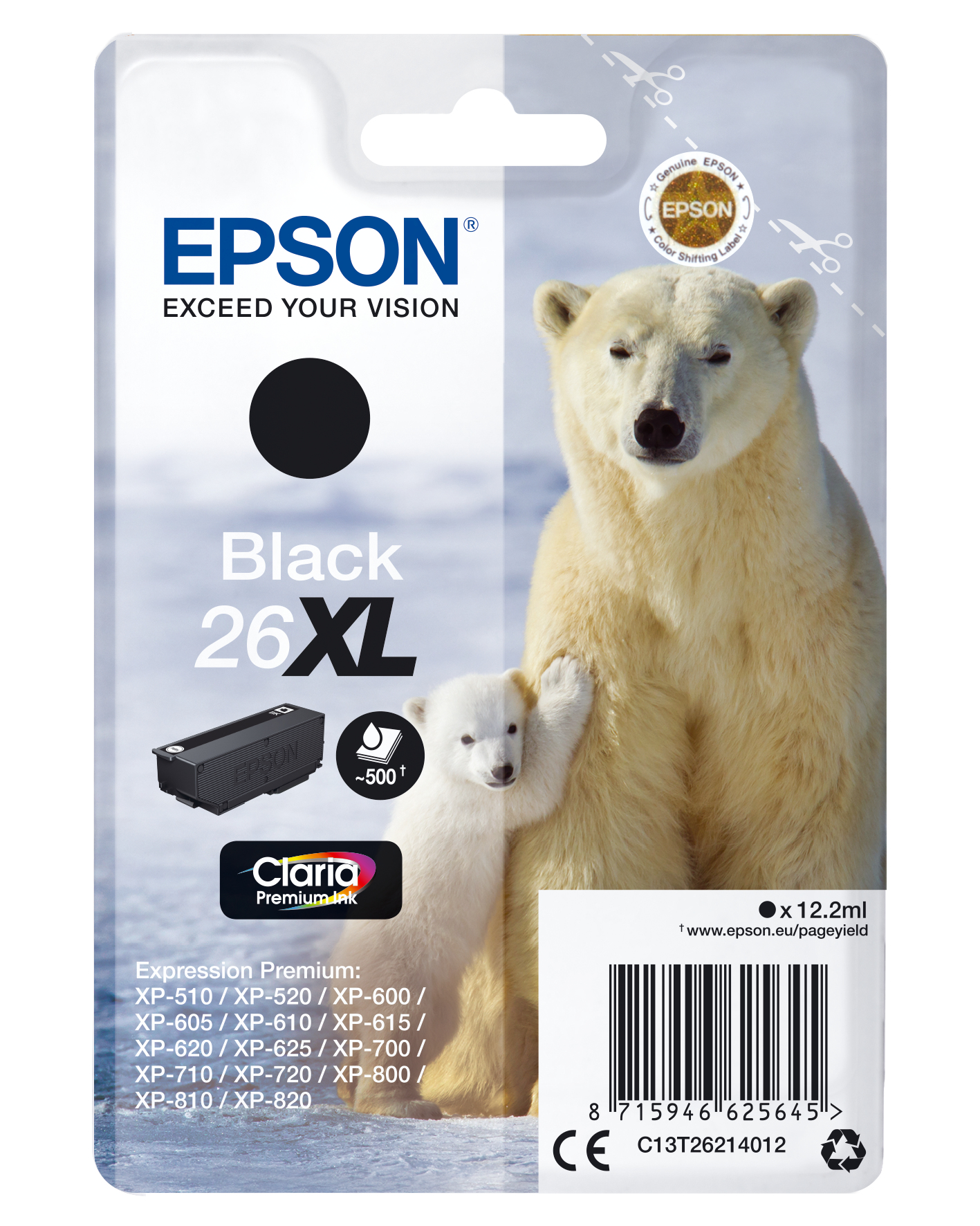 33622502_0021435216 Epson C13T26214012/26XL Ink cartridge black high-capacity XL, 500 pages 12,2ml for Epson XP 600