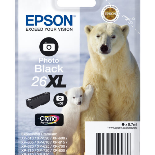 Epson C13T26314012/26XL Ink cartridge foto black high-capacity XL, 400 pages 400 Photos 8,7ml for Epson XP 600