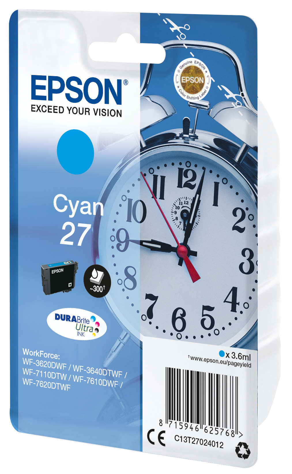 Epson C13T27024012/27 Ink cartridge cyan, 300 pages 3,6ml for Epson WF 3620