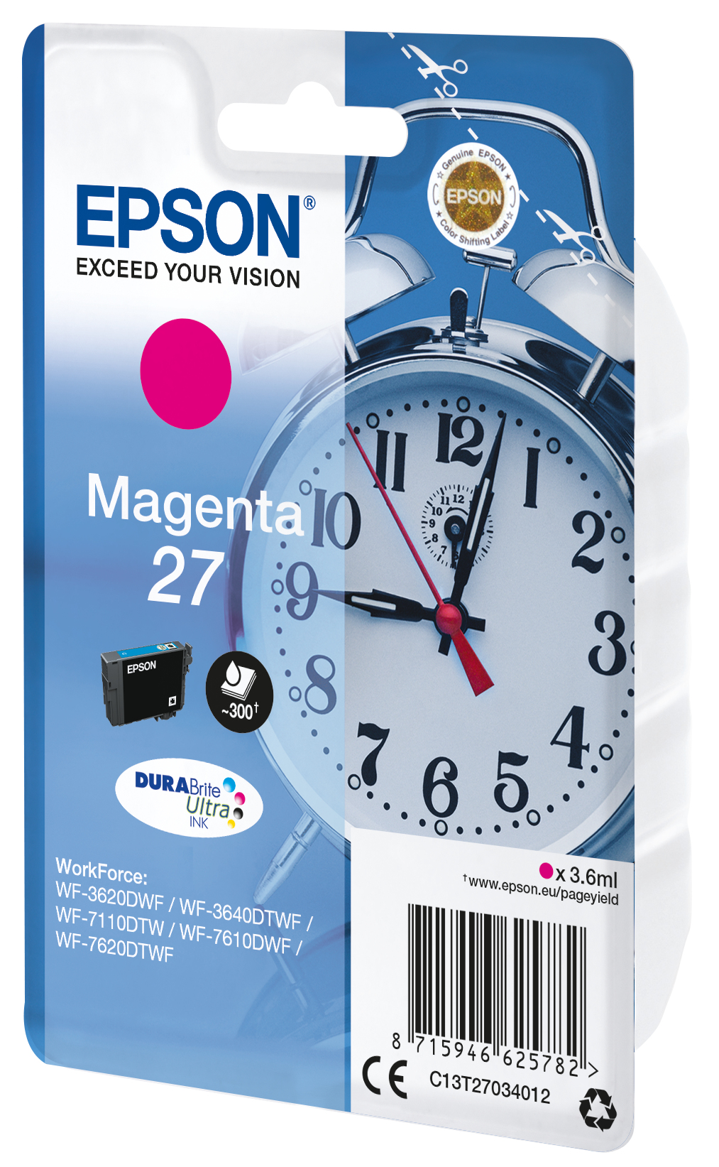 Epson C13T27034012/27 Ink cartridge magenta, 300 pages 3,6ml for Epson WF 3620