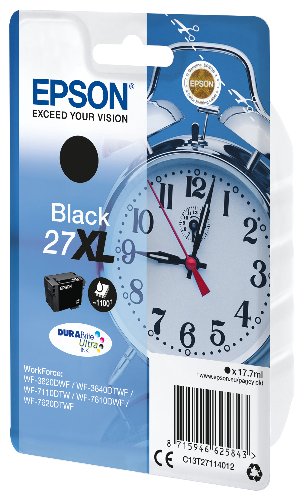 Epson C13T27114012/27XL Ink cartridge black high-capacity, 1.100 pages 17,7ml for Epson WF 3620