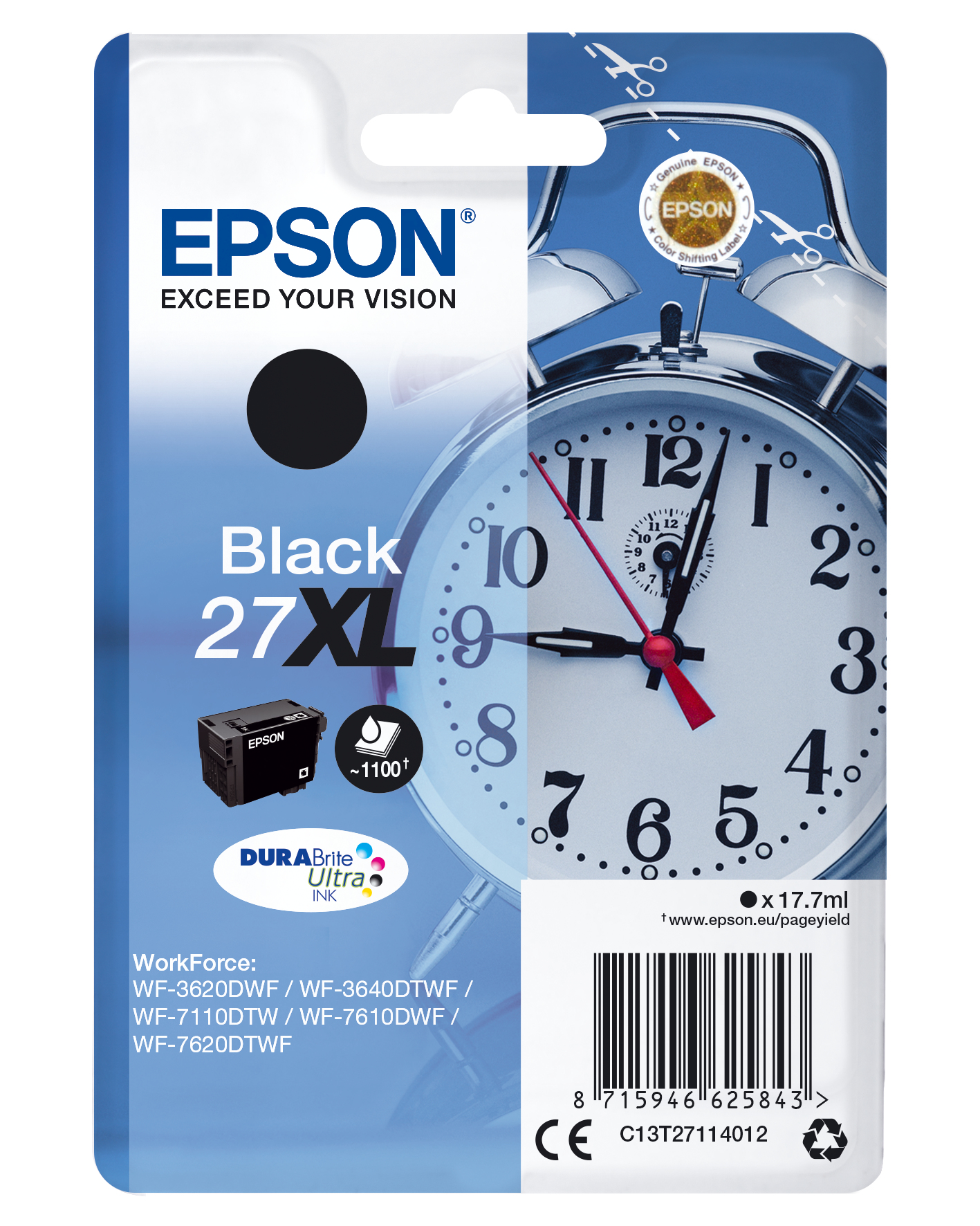 Epson C13T27114012/27XL Ink cartridge black high-capacity, 1.100 pages 17,7ml for Epson WF 3620
