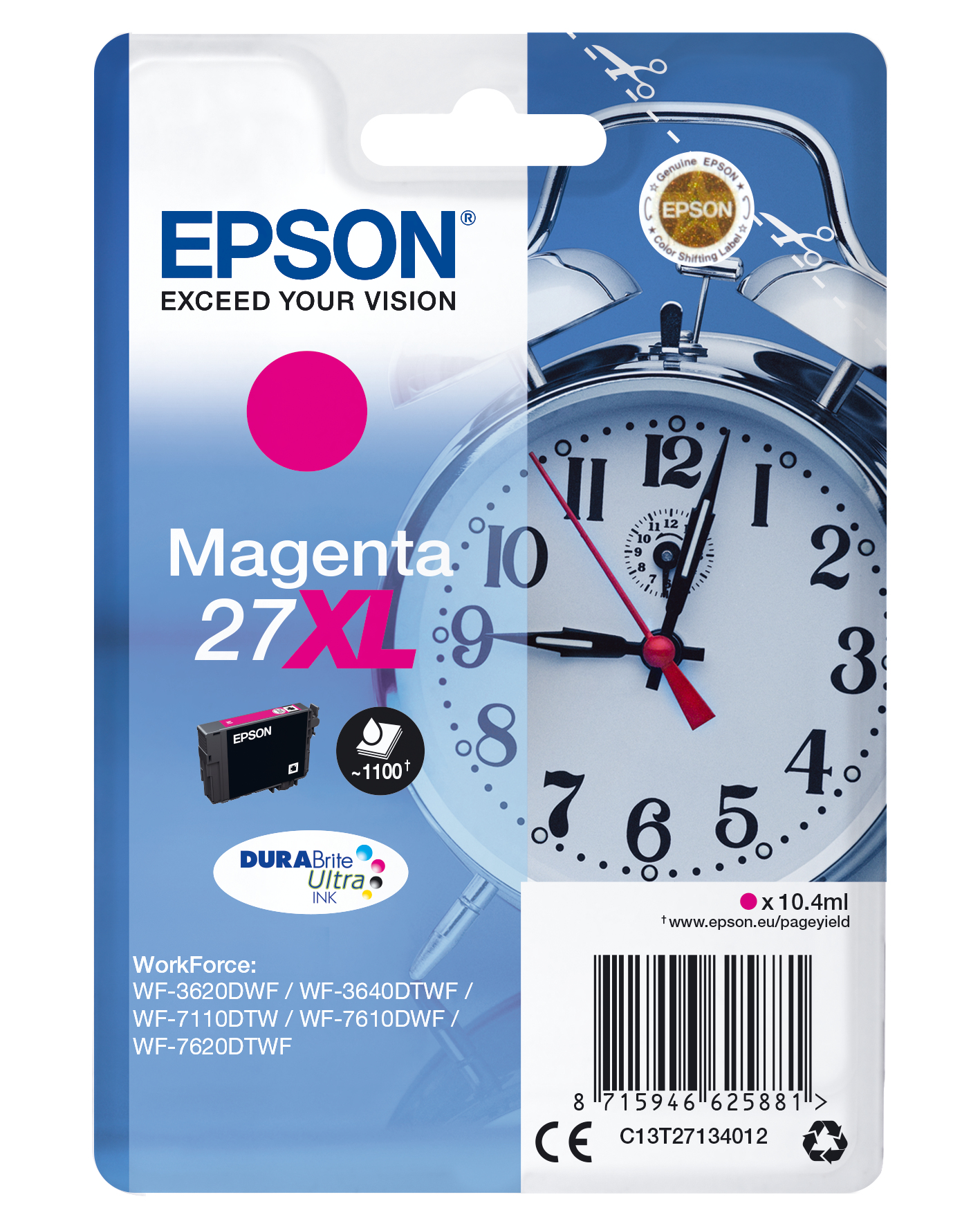 Epson C13T27134012/27XL Ink cartridge magenta high-capacity, 1.100 pages 10,4ml for Epson WF 3620