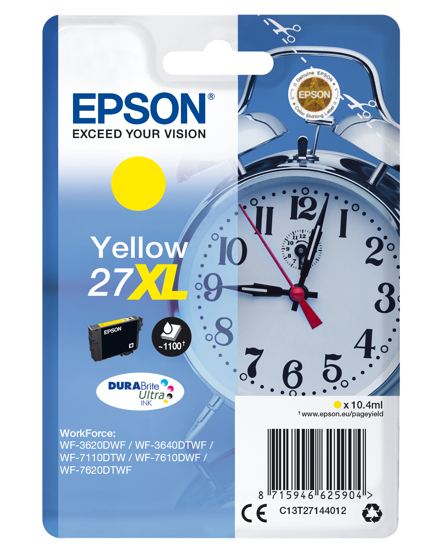 Epson C13T27144012/27XL Ink cartridge yellow high-capacity, 1.100 pages 10,4ml for Epson WF 3620