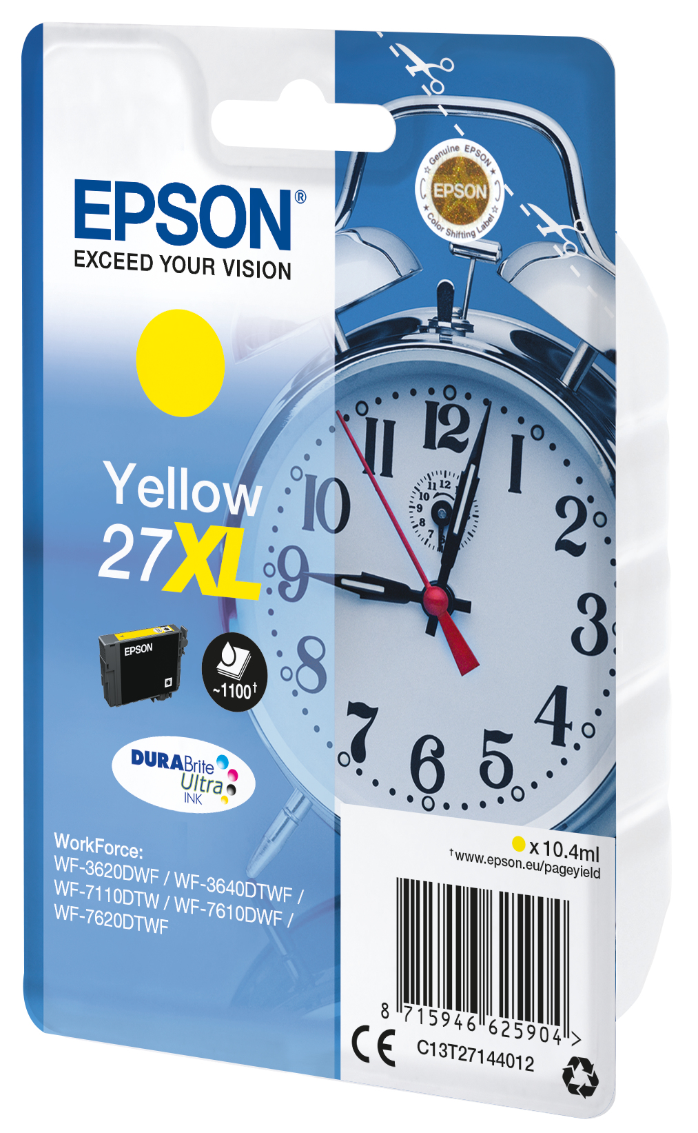 Epson C13T27144012/27XL Ink cartridge yellow high-capacity, 1.100 pages 10,4ml for Epson WF 3620