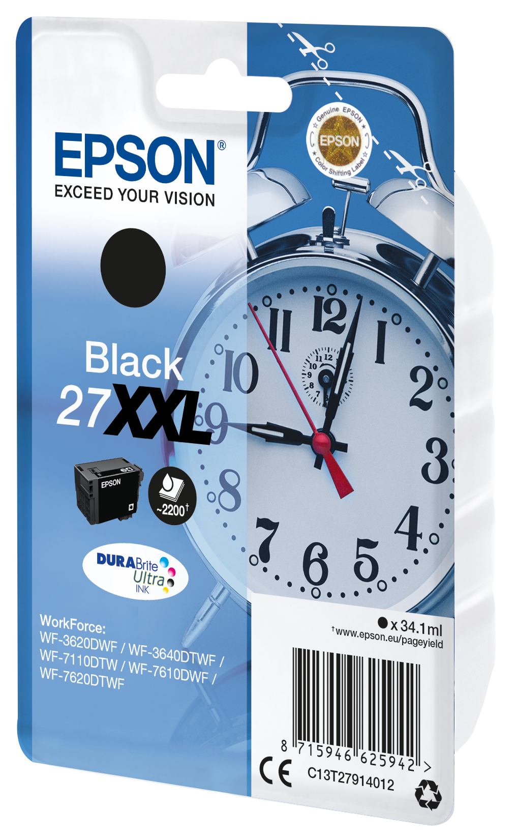 Epson C13T27914012/27XXL Ink cartridge black extra High-Capacity, 2.200 pages 34,1ml for Epson WF 3620