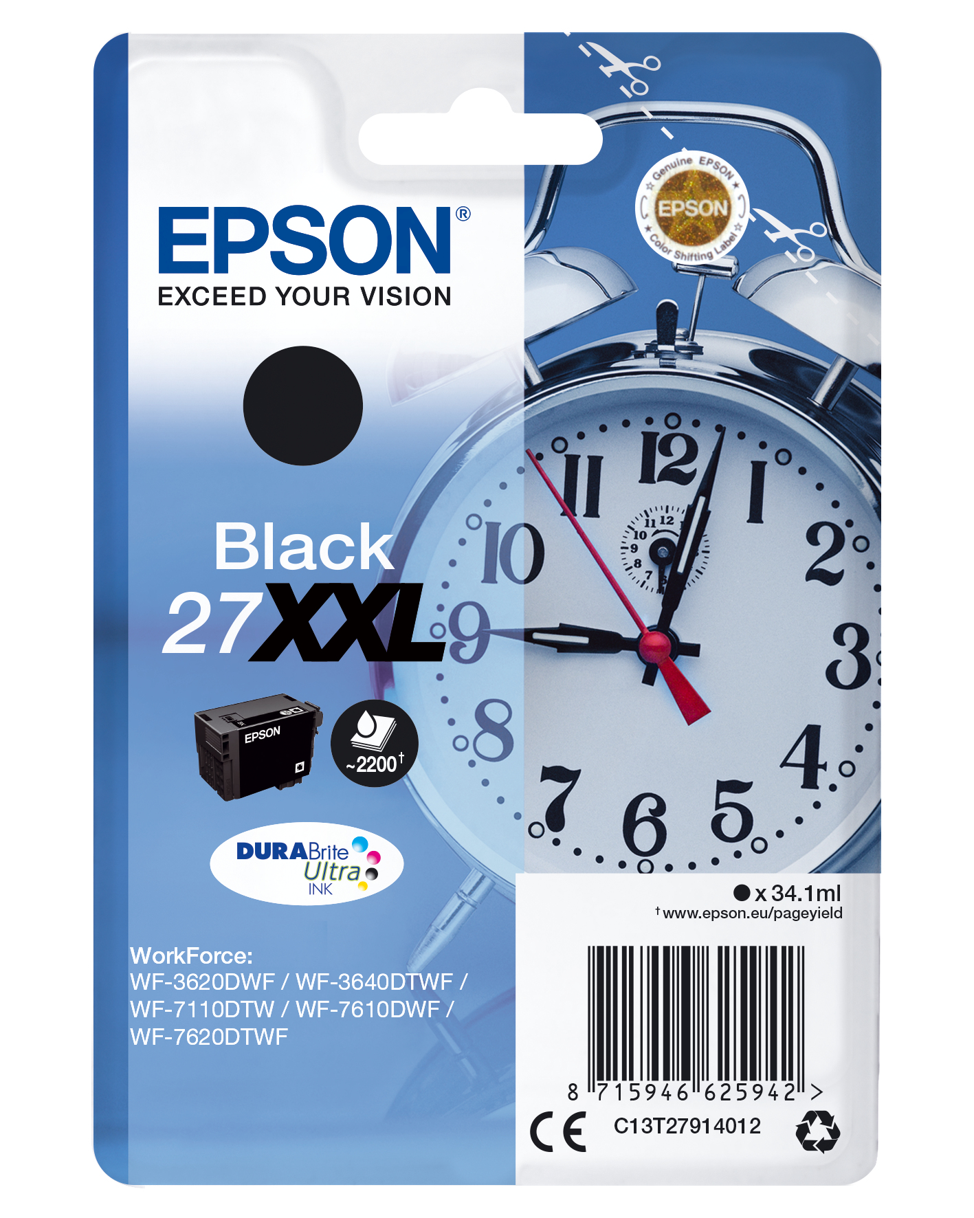 Epson C13T27914012/27XXL Ink cartridge black extra High-Capacity, 2.200 pages 34,1ml for Epson WF 3620