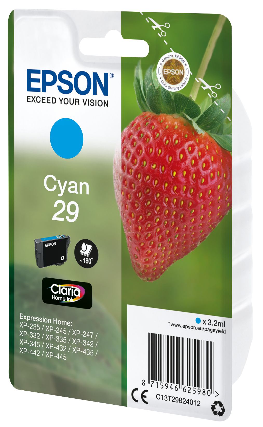 33622536_0474338602 Epson C13T29824012/29 Ink cartridge cyan, 180 pages ISO/IEC 19752 3,2ml for Epson XP 235/335