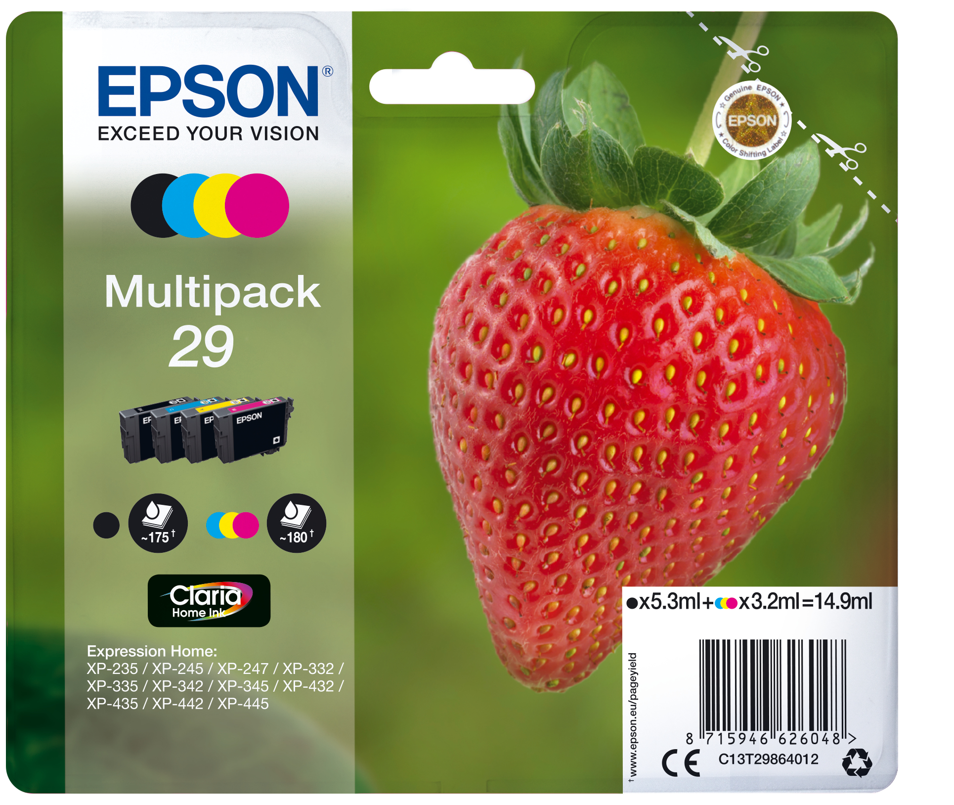 33622542_1124102013 Epson C13T29864012/29 Ink cartridge multi pack Bk,C,M,Y 5,3ml + 3x3,2ml Pack=4 for Epson XP 235/335