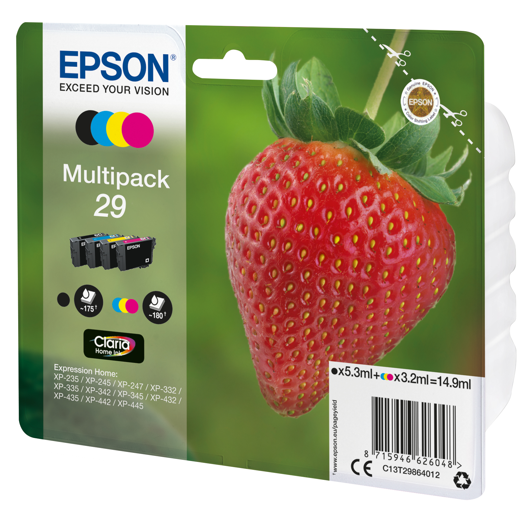 Epson C13T29864022/29 Ink cartridge multi pack Bk,C,M,Y Blister Radio Frequency 5,3ml + 3x3,2ml Pack=4 for Epson XP 235/335