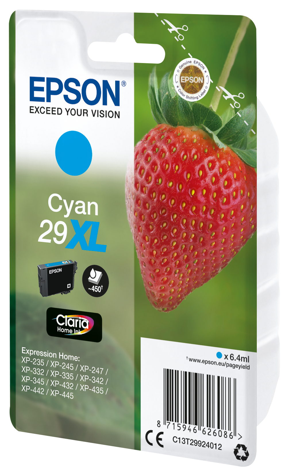 33622546_4537573250 Epson C13T29924012/29XL Ink cartridge cyan high-capacity, 450 pages ISO/IEC 19752 6,4ml for Epson XP 235/335