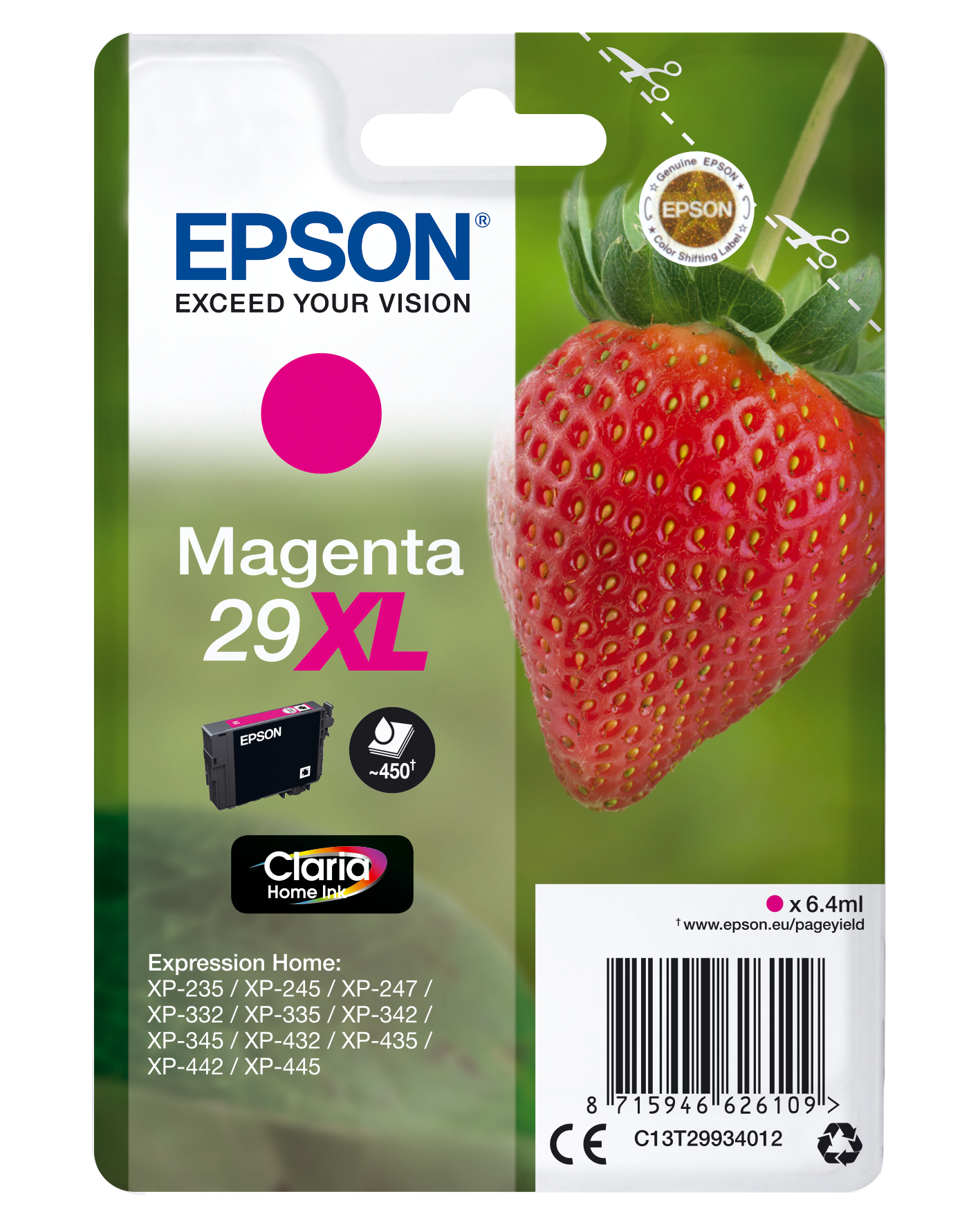 33622548_9820190596 Epson C13T29934012/29XL Ink cartridge magenta high-capacity, 450 pages ISO/IEC 19752 6,4ml for Epson XP 235/335