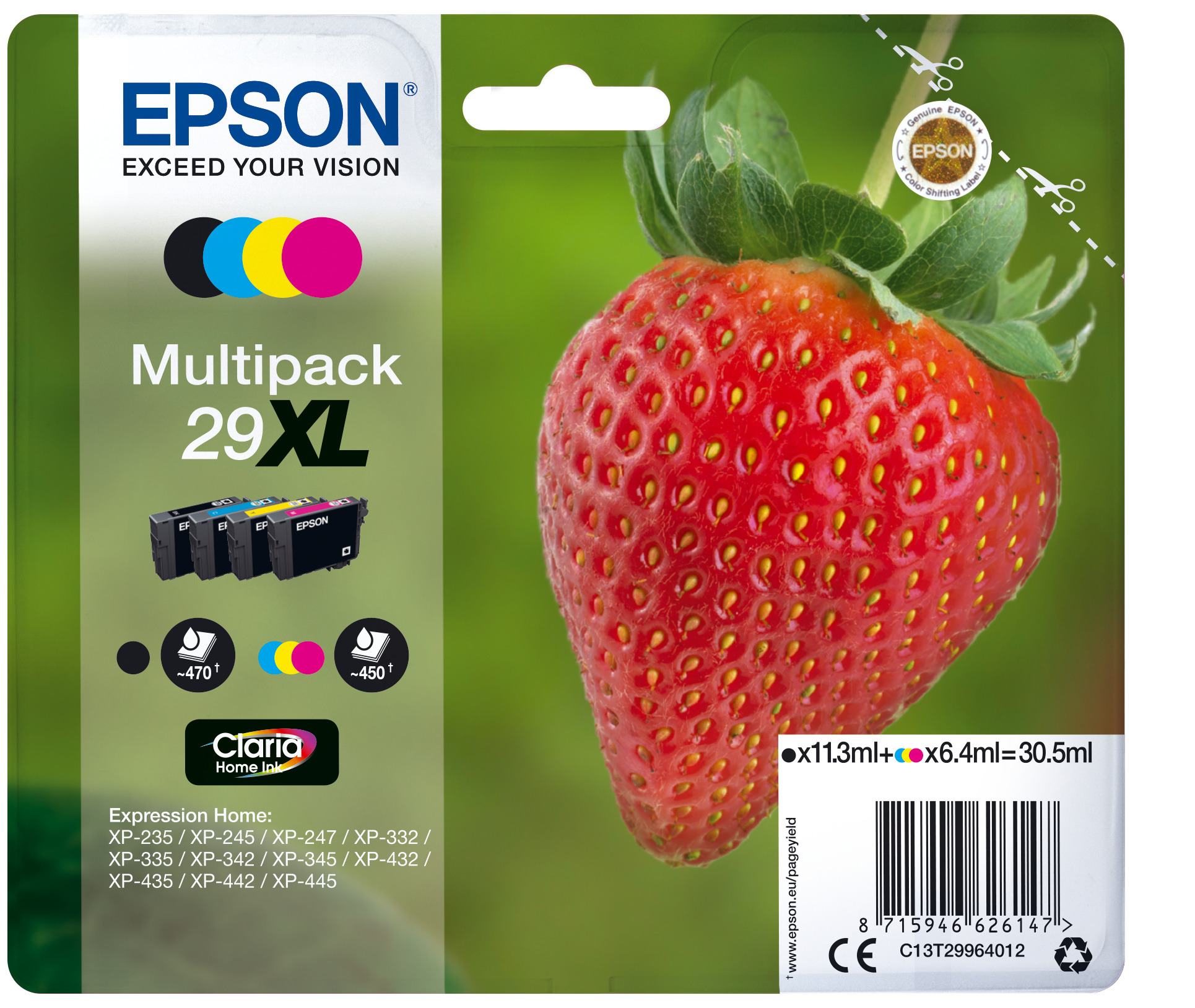 33622552_7618586117 Epson C13T29964012/29XL Ink cartridge multi pack Bk,C,M,Y high-capacity 11,3ml + 3x6,4ml Pack=4 for Epson XP 235/335