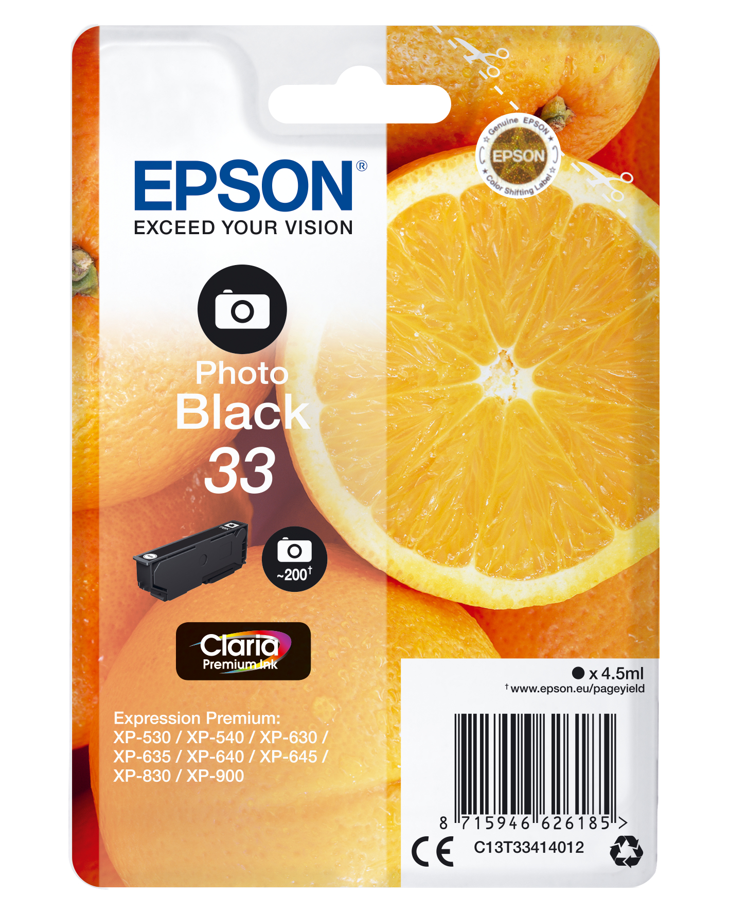 33622556_9784488275 Epson C13T33414012/33 Ink cartridge foto black, 200 pages ISO/IEC 19752 200 Photos 4,5ml for Epson XP 530