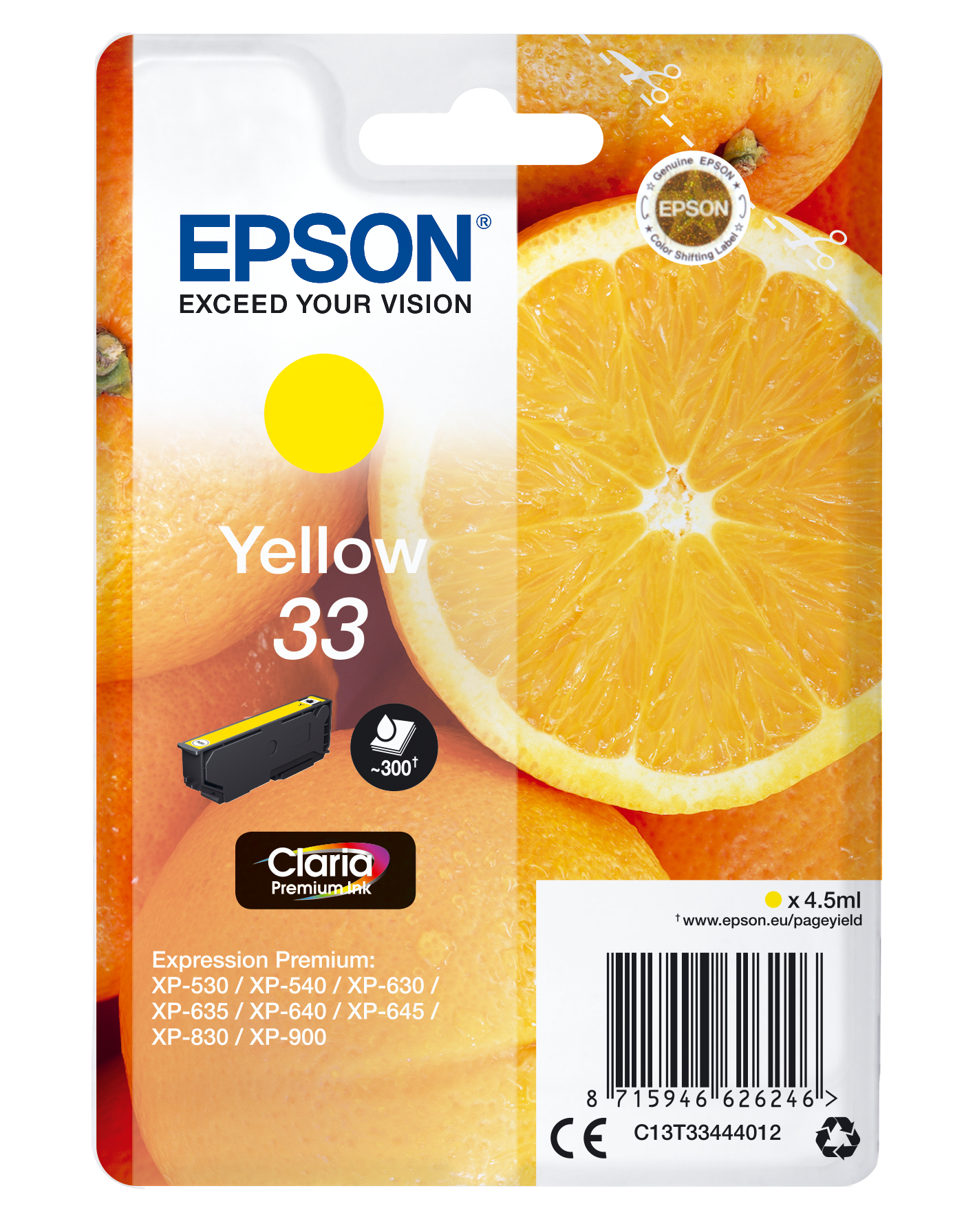 33622562_1022390191 Epson C13T33444012/33 Ink cartridge yellow, 300 pages ISO/IEC 19752 4,5ml for Epson XP 530