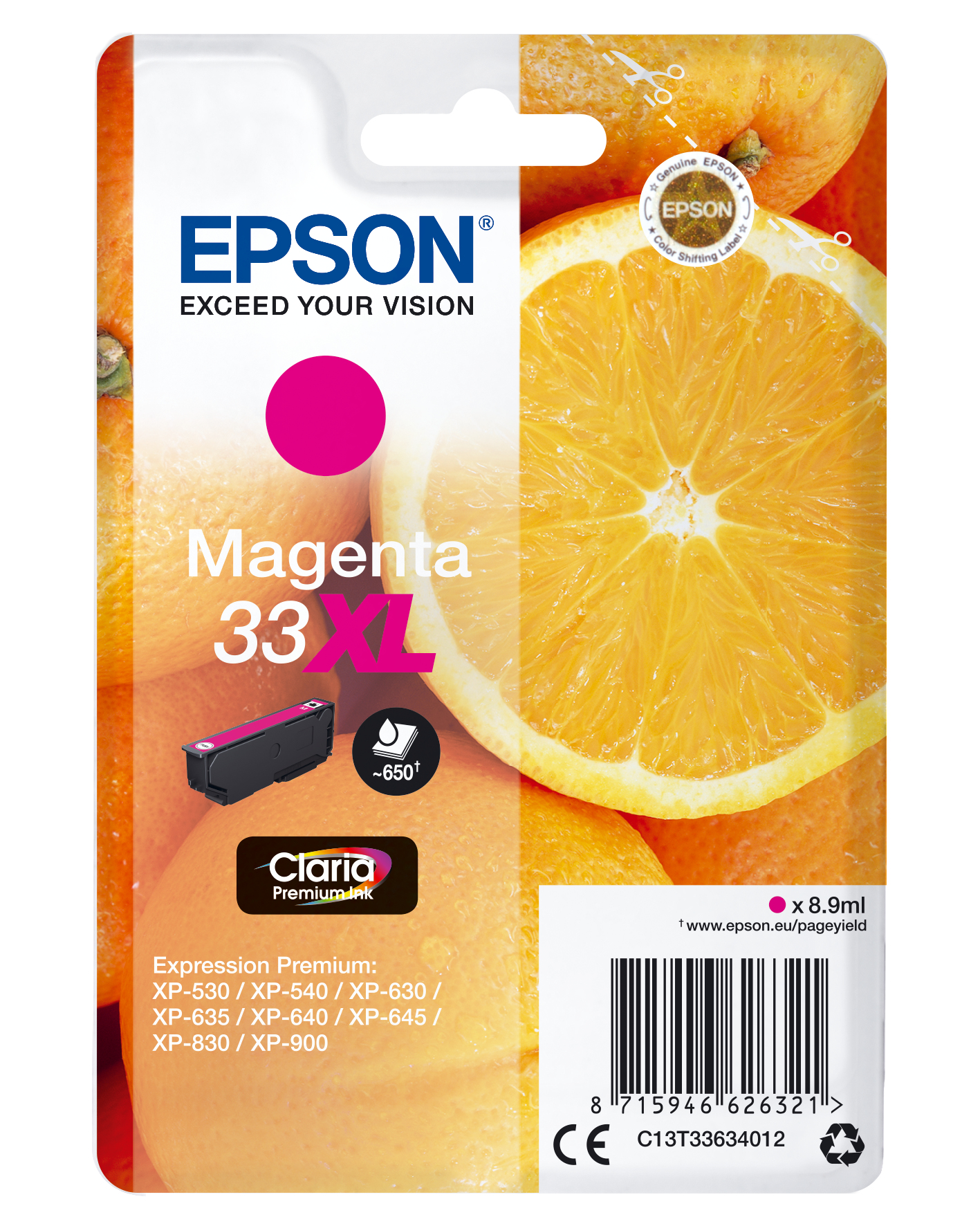 33622570_1368547674 Epson C13T33634012/33XL Ink cartridge magenta high-capacity, 650 pages ISO/IEC 19752 8,9ml for Epson XP 530