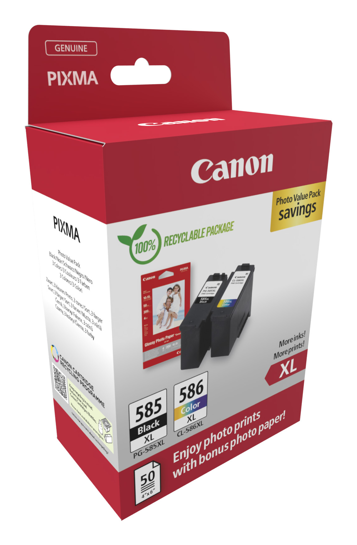 33fb1864d0dacc7318786654dc5d09ba82280550 Canon 6204C005/PG-585XL/CL-586XL Ink cartridge multi pack high-capacity black + color XL + Photopaper GP-501, 2x300 pages ISO/IEC 19752 Pack=2 for Canon Pixma TS 7650