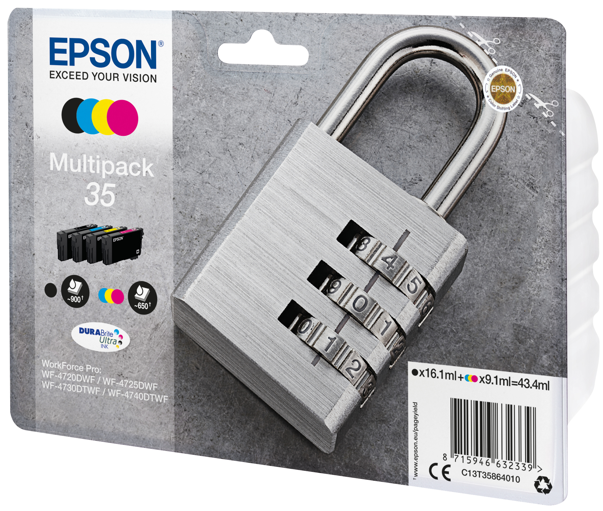 Epson C13T35864020/35 Ink cartridge multi pack Bk,C,M,Y Blister Acustic Magnetic 16,1ml + 3x9,1ml Pack=4 for Epson WF-4720
