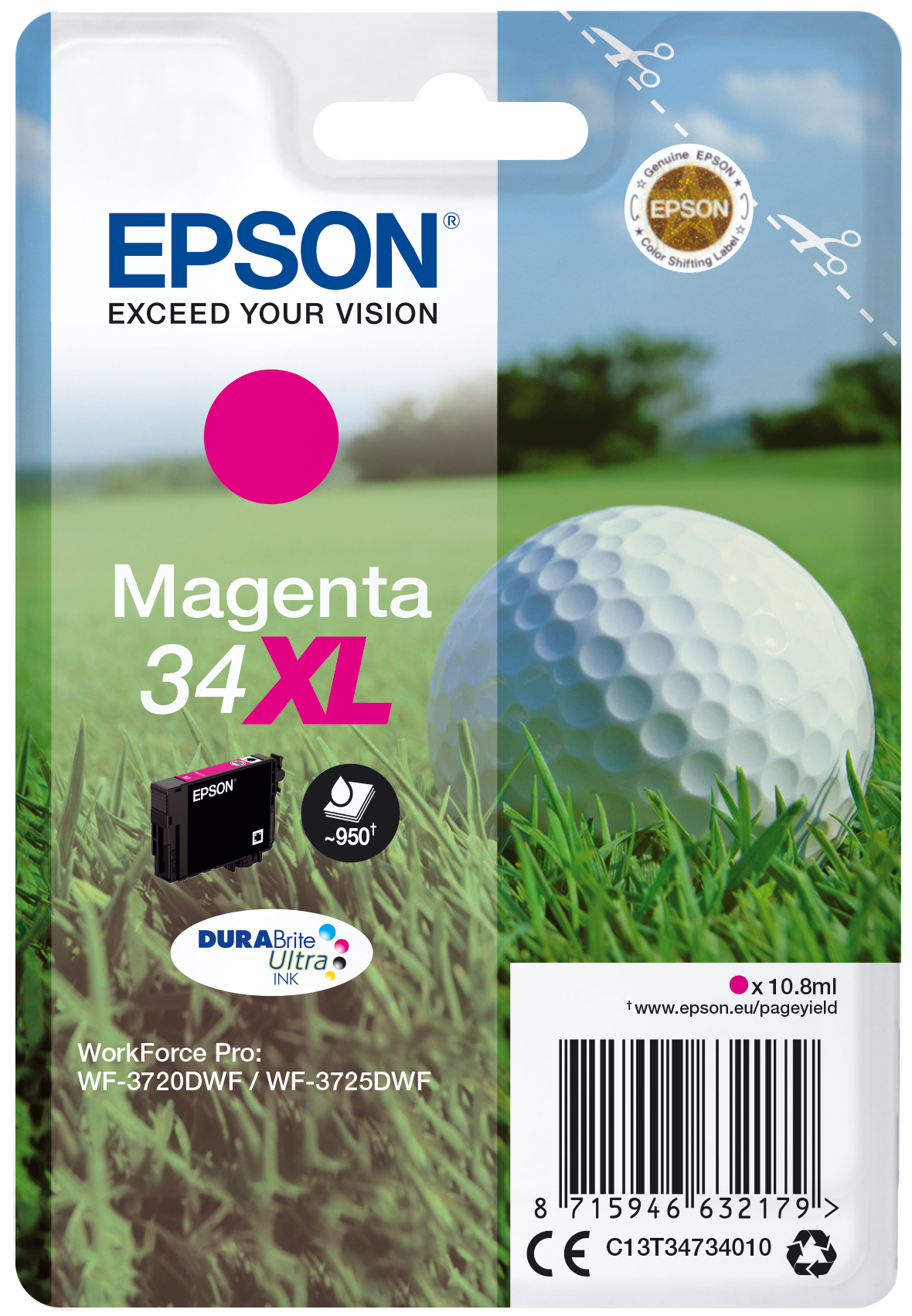 36132273_3415194030 Epson C13T34734010/34XL Ink cartridge magenta high-capacity, 950 pages 10,8ml for Epson WF-3720