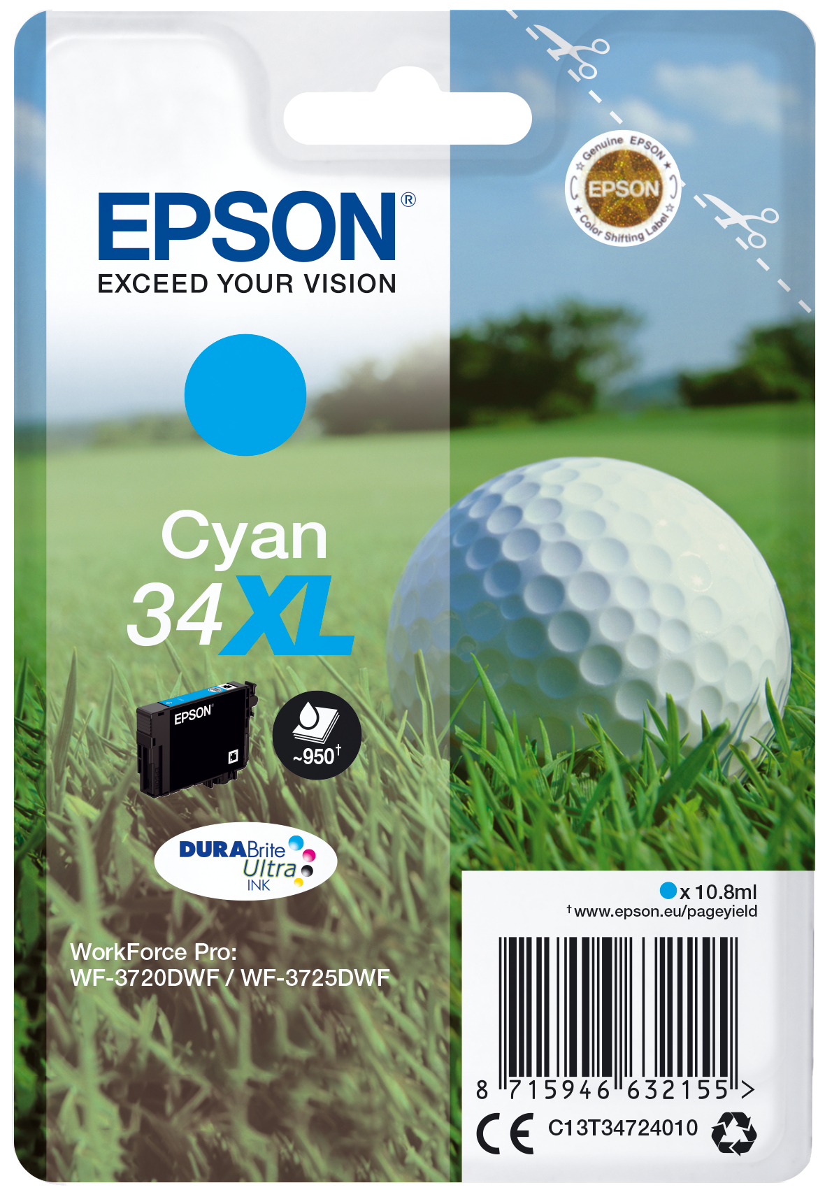 36132294_3441724931 Epson C13T34724010/34XL Ink cartridge cyan high-capacity, 950 pages 10,8ml for Epson WF-3720