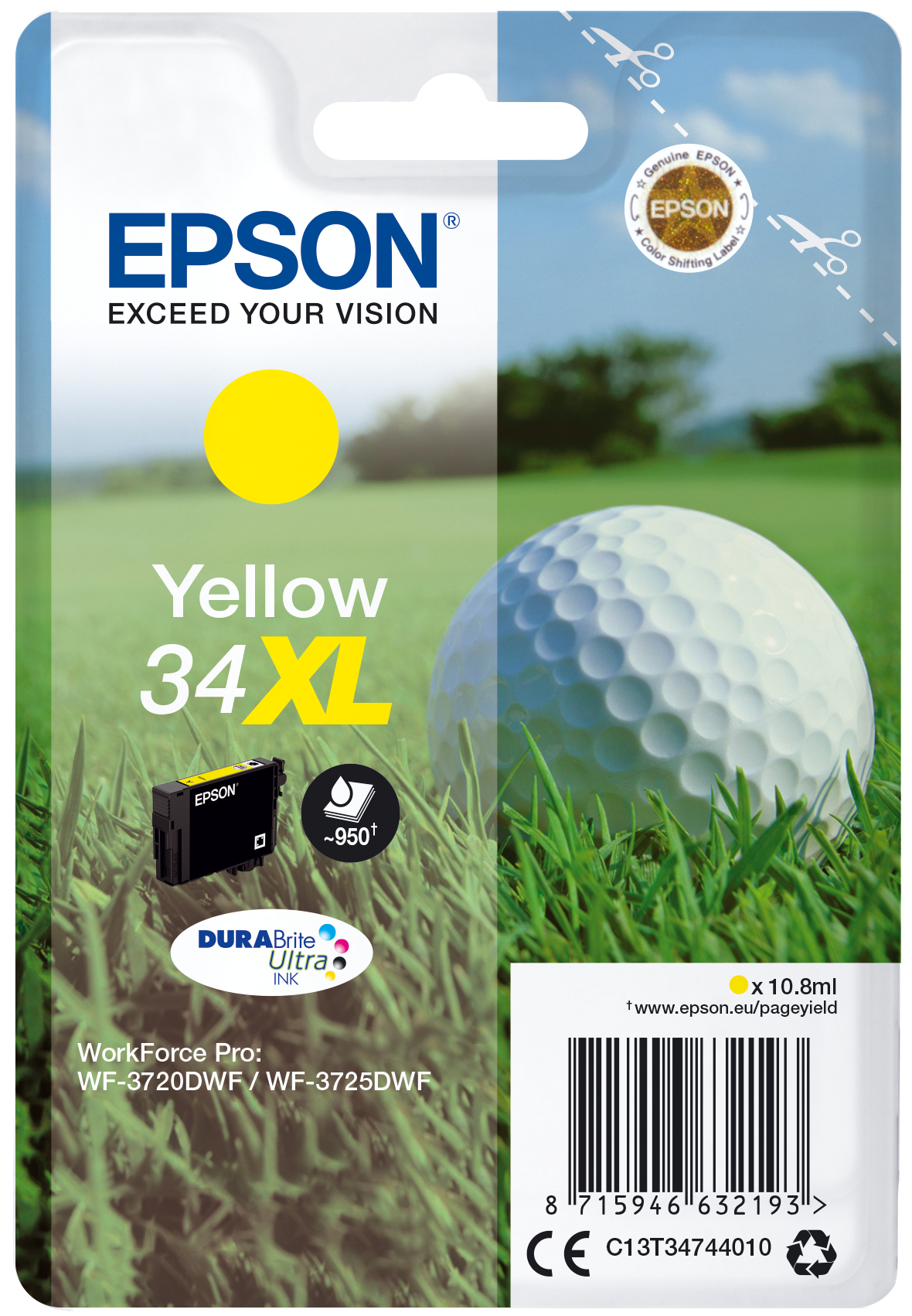 36132326_6104360529 Epson C13T34744010/34XL Ink cartridge yellow high-capacity, 950 pages 10,8ml for Epson WF-3720