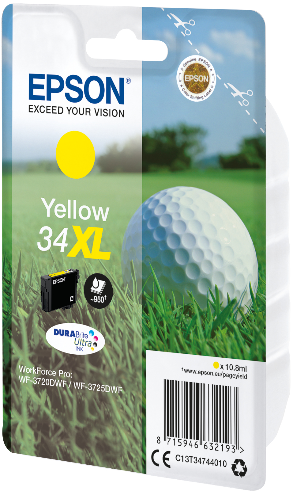 36132326_6974999230 Epson C13T34744010/34XL Ink cartridge yellow high-capacity, 950 pages 10,8ml for Epson WF-3720