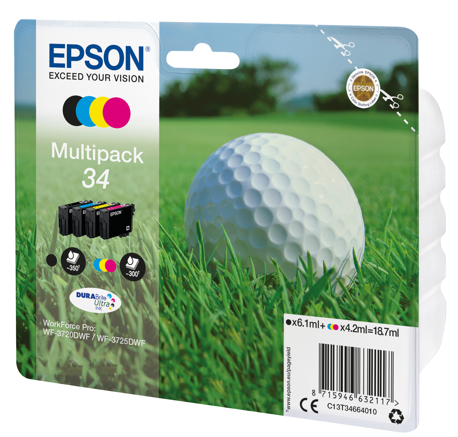 36132391_0296614802 Epson C13T34664010/34 Ink cartridge multi pack Bk,C,M,Y 6,1ml + 3x4,2ml Pack=4 for Epson WF-3720