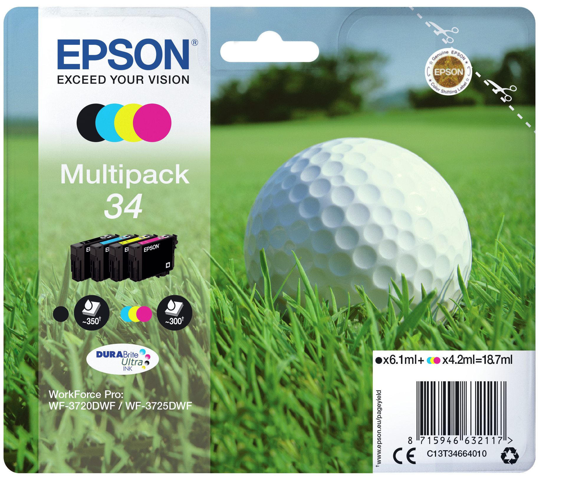 36132391_6094905882 Epson C13T34664010/34 Ink cartridge multi pack Bk,C,M,Y 6,1ml + 3x4,2ml Pack=4 for Epson WF-3720