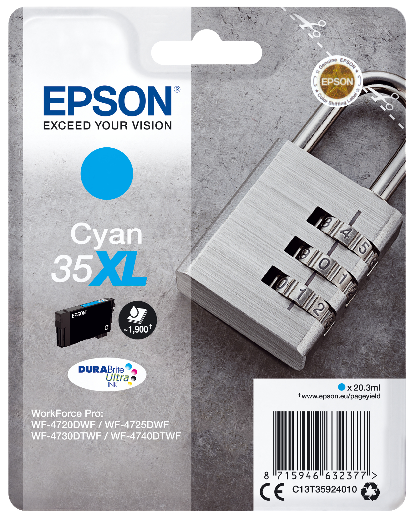 36132405_6425164931 Epson C13T35924010/35XL Ink cartridge cyan high-capacity, 1.900 pages 20,3ml for Epson WF-4720